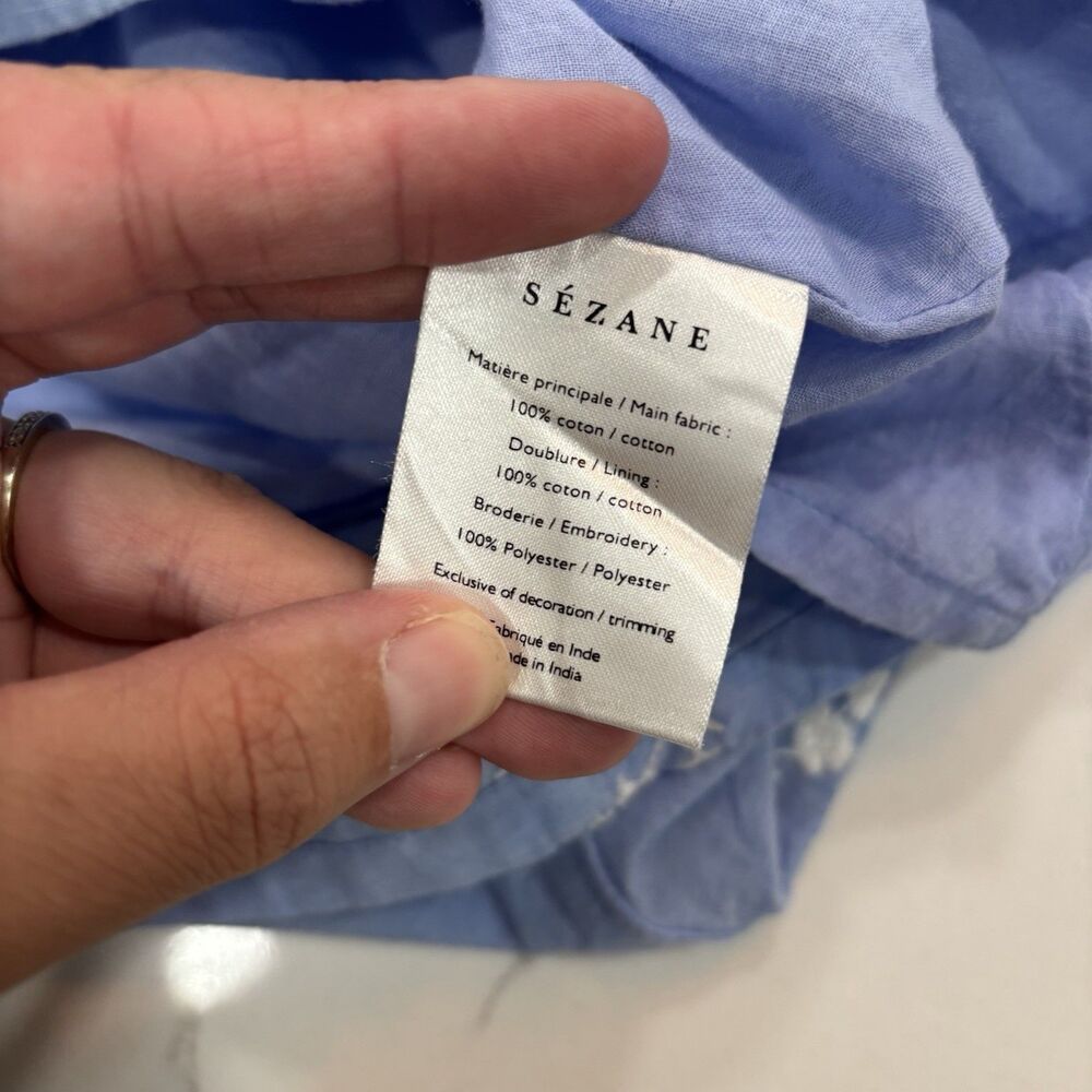 Sezane Dress Size Small (36) Blue Mini Floral Dainty Button Front Short Sleeve - Picture 7 of 7